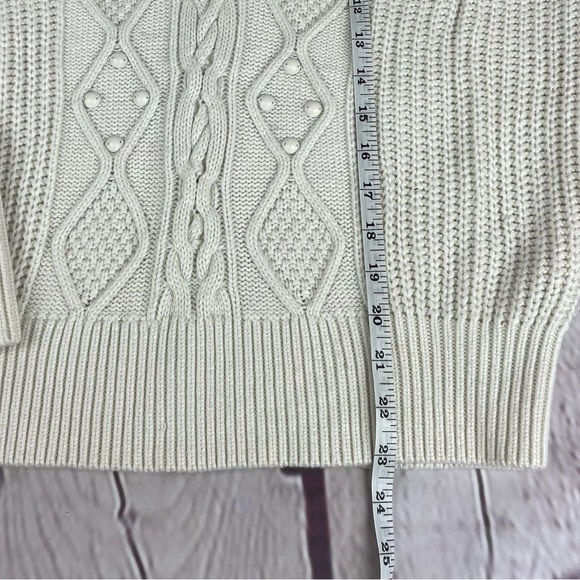 Banana Republic Cable Knit Pearl Wool Blend Ski Sweater Size Medium Cream - Picture 8 of 12